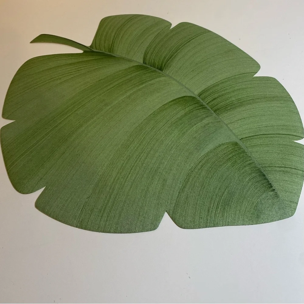 Set Of 4 Fabric On Vinyl Green Monstera Shaped Die Cut Summer Dining Pla…